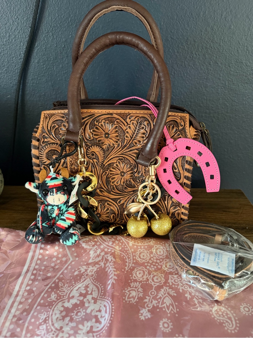 Western tooled leather speedy purse